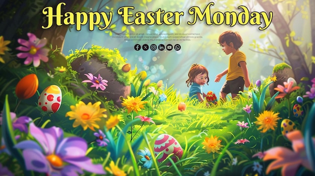 Happy Easter Monday celebration with a psd background