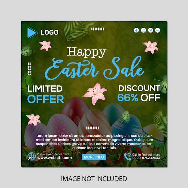 Happy easter social media post template sale banner design with eggs bunny plants