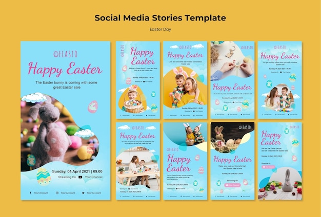 Happy easter social media stories set