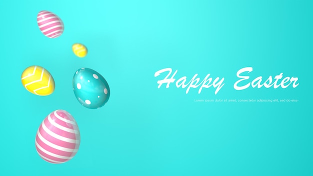 Happy easter with a blue background with eggs and a message