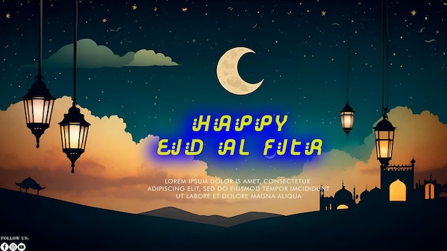 Happy Eid Alfitr poster with a background Type