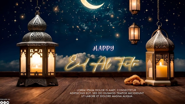 Happy Eid Alfitr poster with a background Type