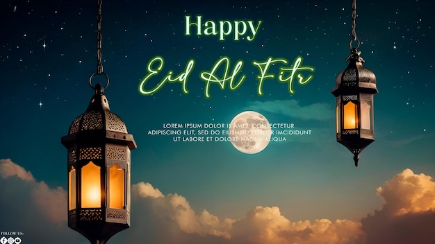 Happy Eid Alfitr poster with a background Type