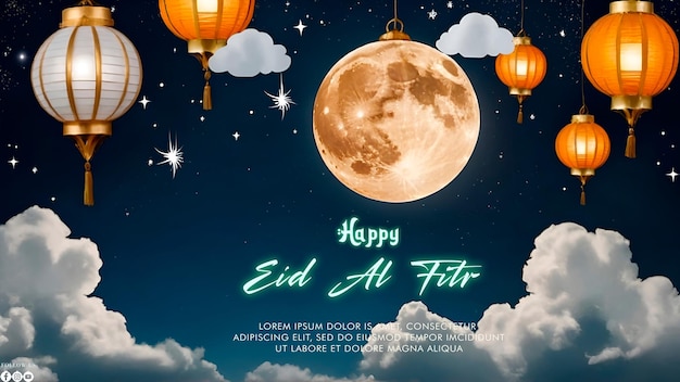 Happy Eid Alfitr poster with a background Type