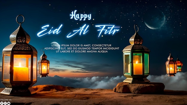 Happy Eid Alfitr poster with a background Type