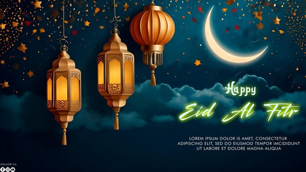 Happy Eid Alfitr poster with a background Type