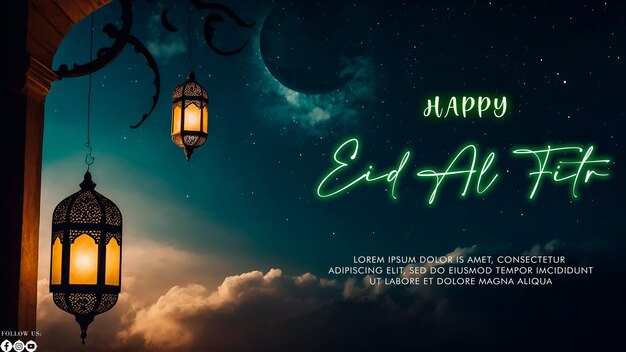 Happy Eid Alfitr poster with a background Type