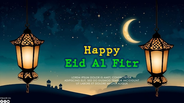 Happy Eid Alfitr poster with a background Type