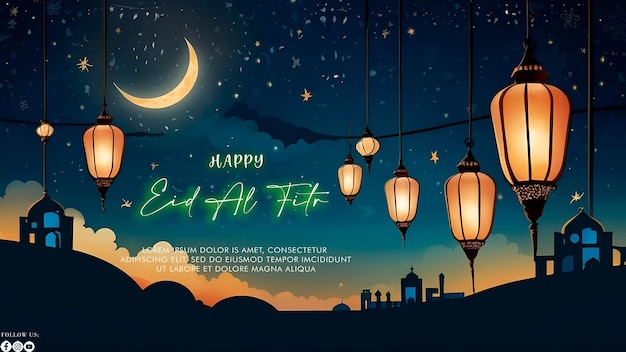 Happy Eid Alfitr poster with a background Type