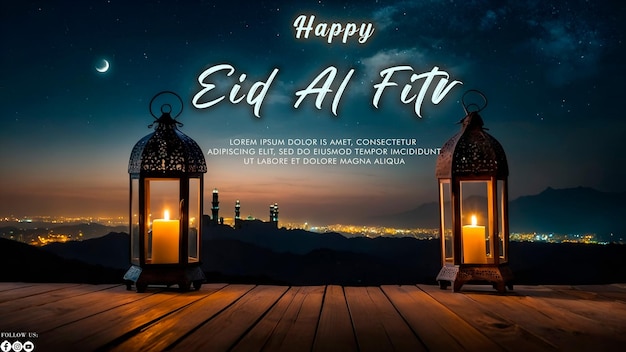 Happy Eid Alfitr poster with a background Type