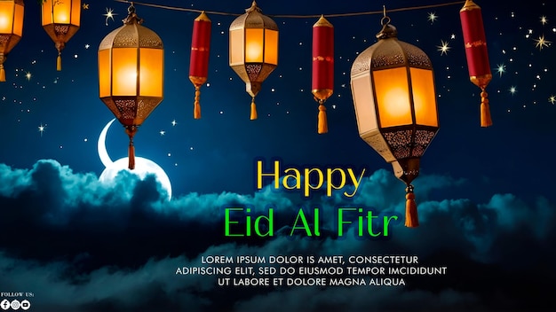 Happy Eid Alfitr poster with a background Type