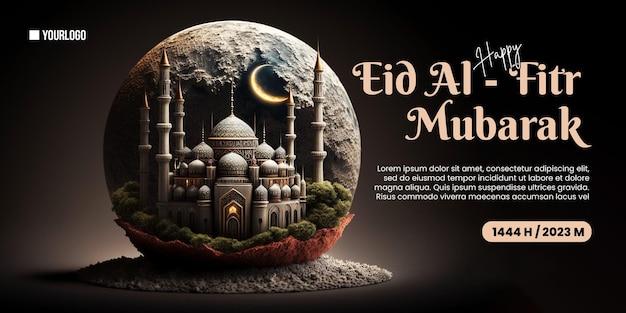 Happy Eid AlFitr poster with mosque background