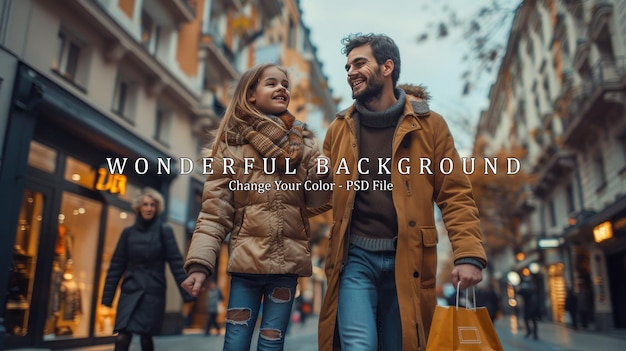 A Happy Father and Daughter Enjoy a Day of Shopping Together