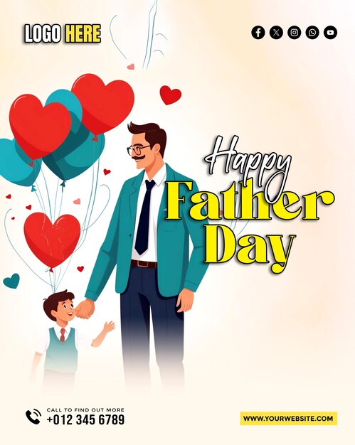 PSD happy father day social media banner and poster template