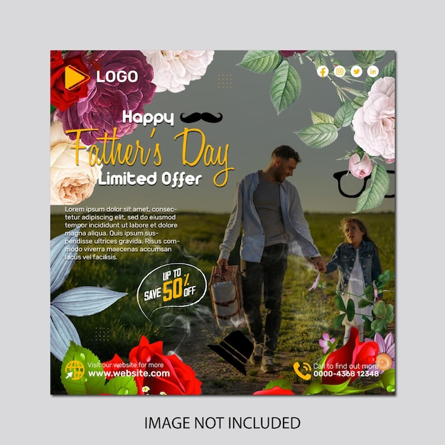 Happy father's day greeting card design with social media banner post design template