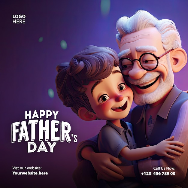 Happy fathers day artwork social media banner wish card illustration photoshop cartoon template new