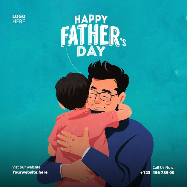 Happy fathers day artwork social media banner wish card illustration photoshop cartoon template new