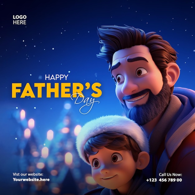 Happy fathers day artwork social media banner wish card illustration photoshop cartoon template new