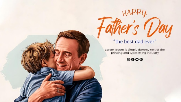 Happy Fathers day banner with father and his child happy time spending