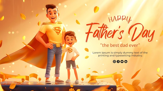 Happy Fathers day banner with father and his child happy time spending