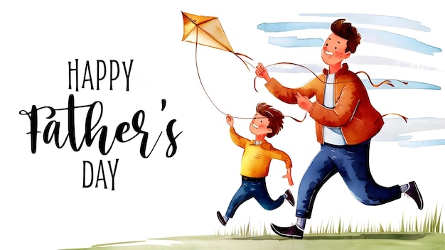 Happy Fathers day banner with father and his son are having a nice time