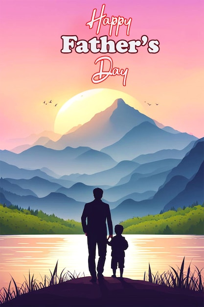 Happy fathers day greetings human silhouettes background social media design banner