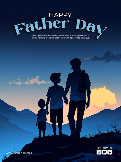 Happy fathers day poster with a background of father and son looking at a very beautiful sky