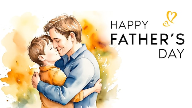 PSD happy fathers day social media post design with a son hugging to father in watercolor style