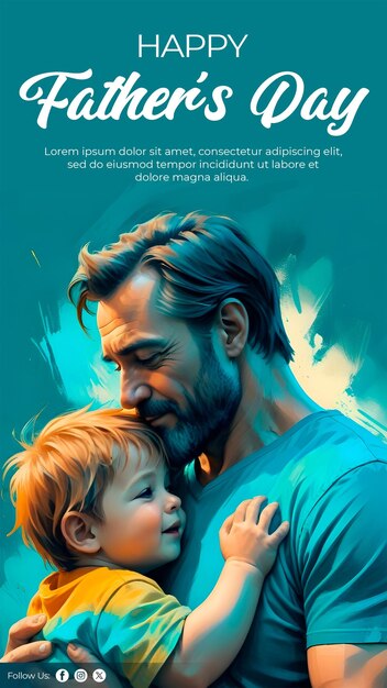 PSD happy fathers day social media post template with father and child illustration