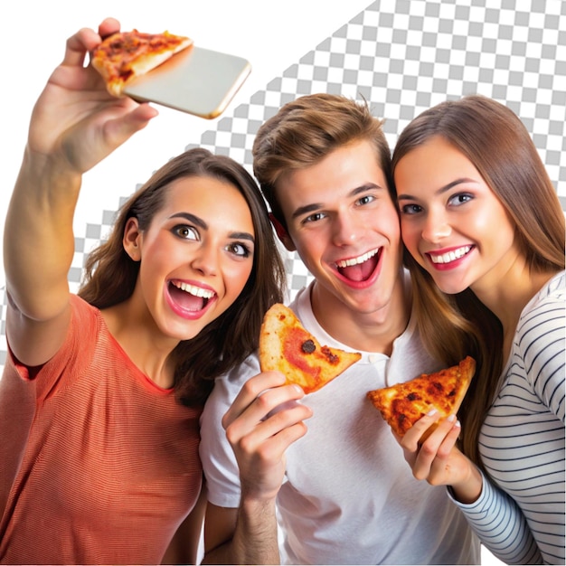 Happy Friends Enjoying Delicious Pizza Together At A Restaurant