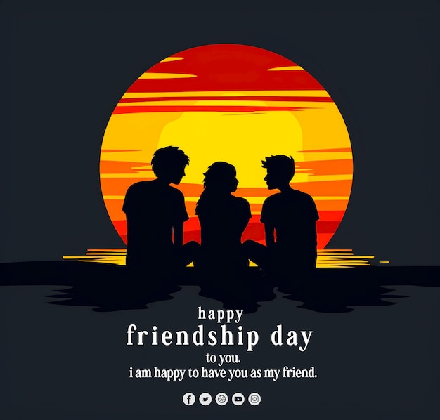 PSD happy friendship day banner design with three friend