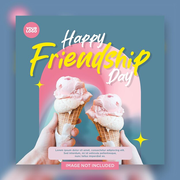 PSD happy friendship day with icecream social media template