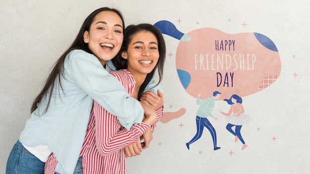 PSD happy friendship day. young women best friends celebrating friendship day