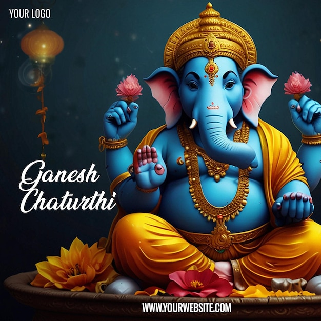 Happy Ganesh Chaturthi Indian hindu festival of God Ganesha worship Social media post design