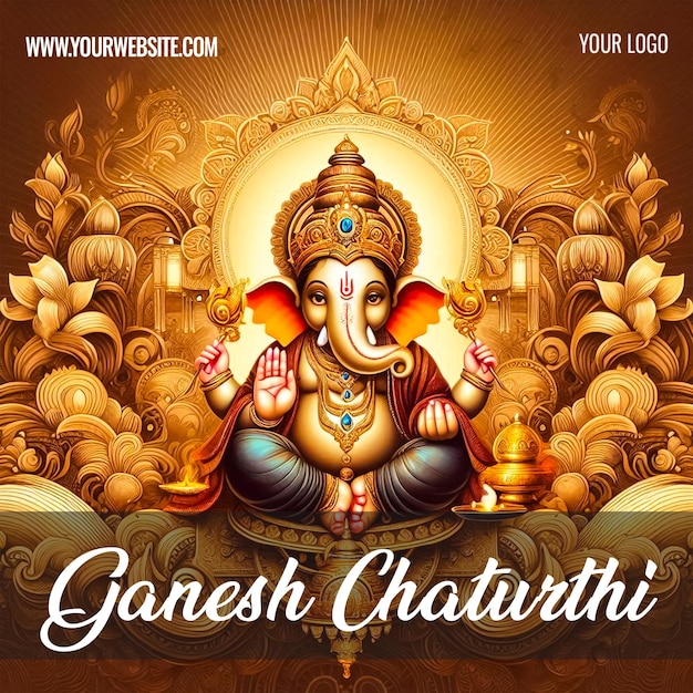 Happy Ganesh Chaturthi Indian hindu festival of God Ganesha worship Social media post design