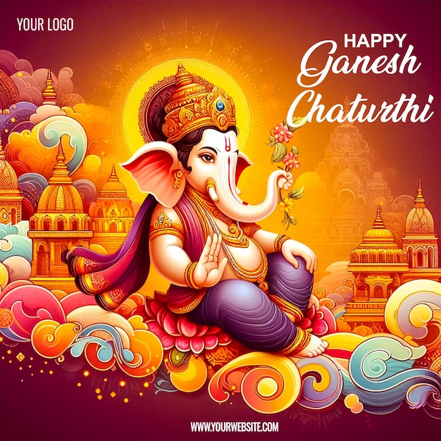 Happy Ganesh Chaturthi Indian hindu festival of God Ganesha worship Social media post design