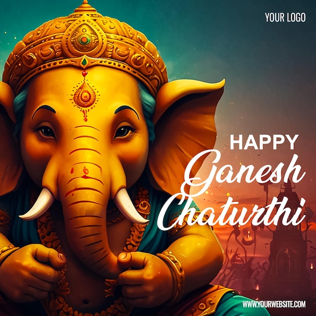 Happy Ganesh Chaturthi Indian hindu festival of God Ganesha worship Social media post design