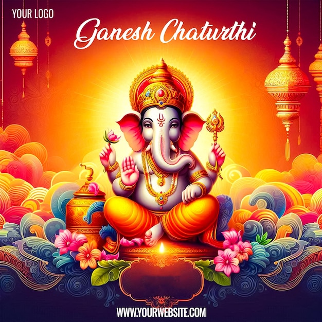 Happy Ganesh Chaturthi Indian hindu festival of God Ganesha worship Social media post design