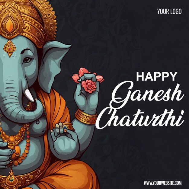 Happy Ganesh Chaturthi Indian hindu festival of God Ganesha worship Social media post design