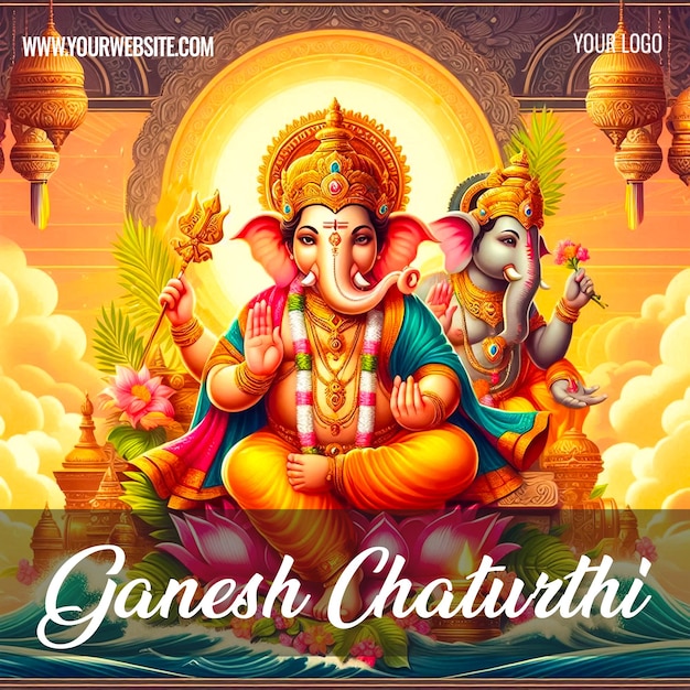 Happy Ganesh Chaturthi Indian hindu festival of God Ganesha worship Social media post design