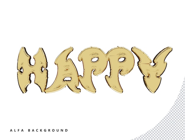 Happy golden text with 3d rendering