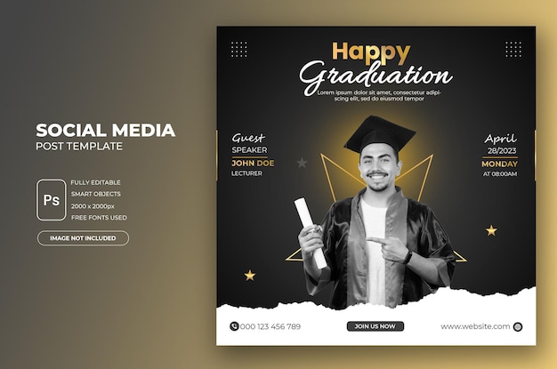 Happy Graduation or Graduation Ceremony Instagram Square Social Media Post Template