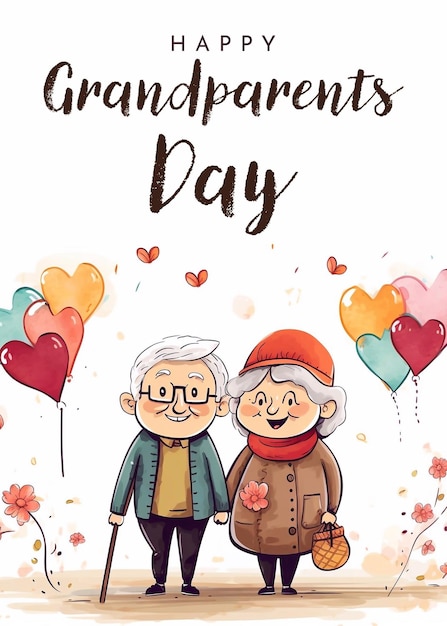 PSD happy grandparents day greeting banner cartoon grandparents illustration