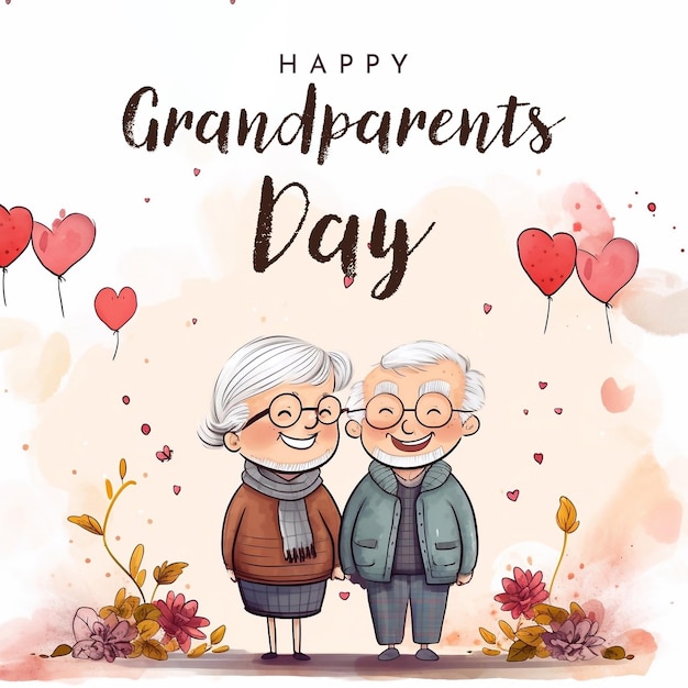 PSD happy grandparents day greeting banner cartoon grandparents illustration