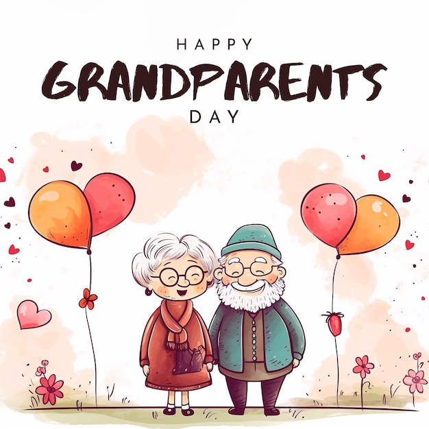 PSD happy grandparents day greeting banner cartoon grandparents illustration