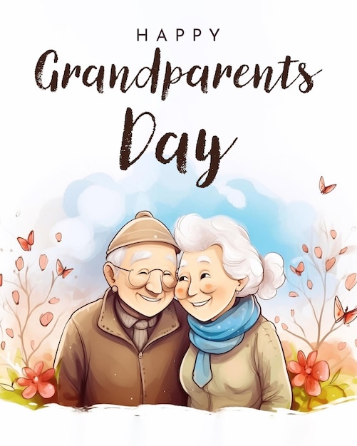 PSD happy grandparents day greeting banner cartoon grandparents illustration