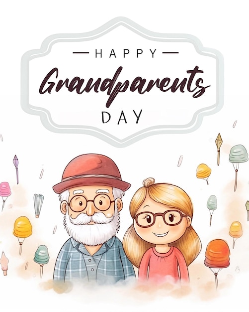 PSD happy grandparents day greeting banner cartoon grandparents illustration