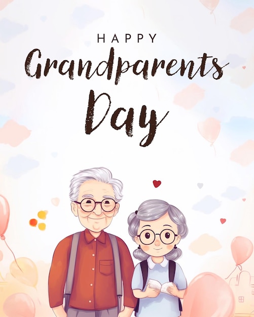 Happy Grandparents Day greeting banner Cartoon grandparents illustration