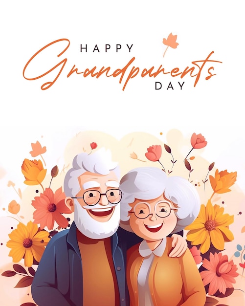 PSD happy grandparents day greeting banner cartoon grandparents illustration