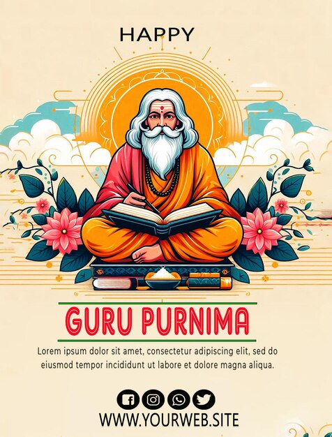 PSD happy guru purnima design social media banner template